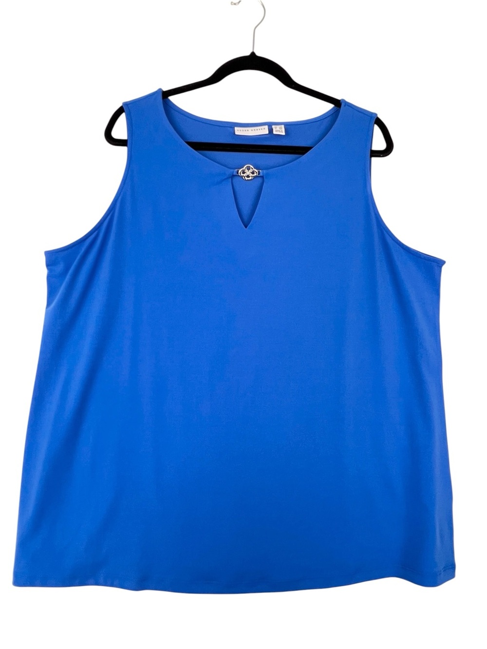 Susan Graver Sleeveeless Liquid Knit Sleeveless Top Sz 2X  Blue Silver Accent